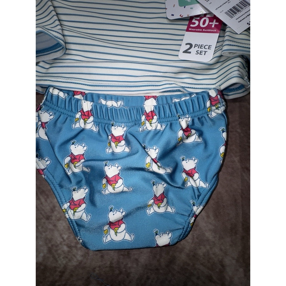 Disney Baby Winnie The Pooh Rash Guard Swim Set UPF 50+ 2 Piece Blue 12M NWT - Picture 2 of 6